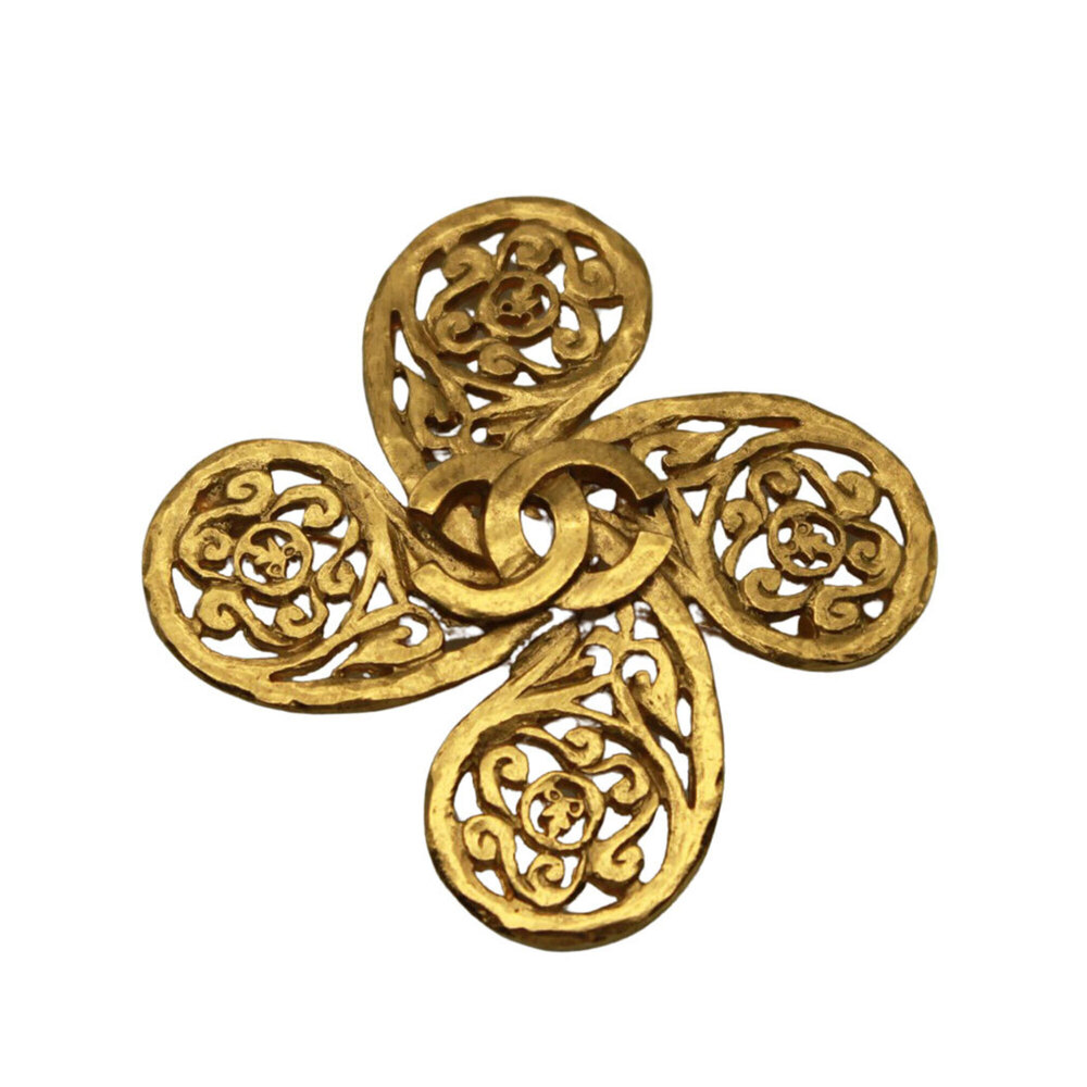 CHANEL Gold Logo Brooch